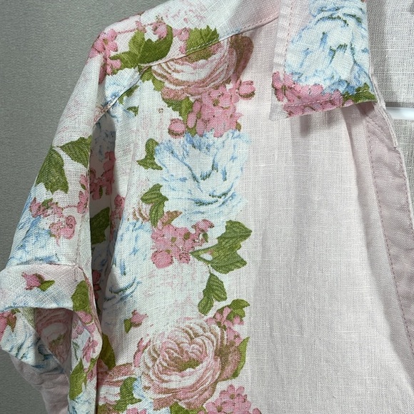 C&C California Floral Linen Shirt vintage table cloth print - Picture 2 of 4